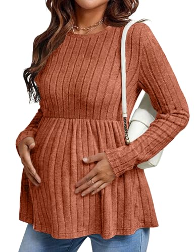 Maternity Shirts Dressy Long Sleeve Pregnancy Fall Tops Work Blouses - color: Caramel, size: Small