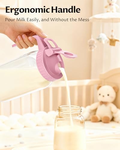 64oz Mason Jar Pitcher, 2quart Glass Breast Milk Pitcher with Lid - color: Pink, size: 64 Ounces