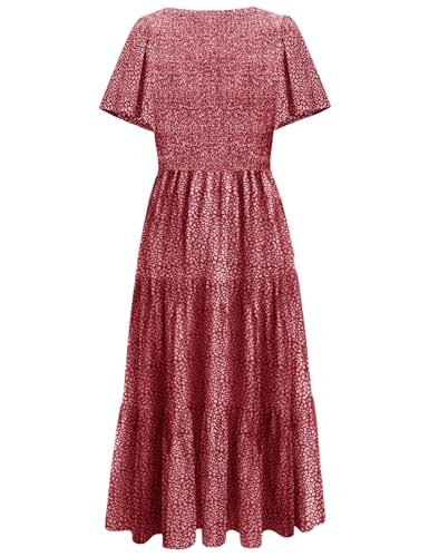 CzzzyL Womens Nursing Dress Summer Floral Print Smocked Maxi with Pockets - color: Leopardred, size: Large