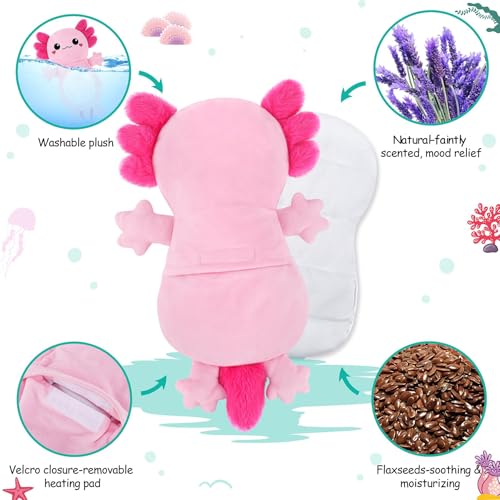 Pink Axolotl Microwave Heating Pad for Cramps Period & Pain Relief - style: Pink Axolotl