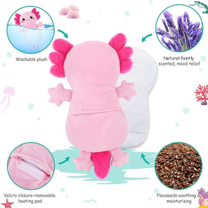 Pink Axolotl Microwave Heating Pad for Cramps Period & Pain Relief - style: Pink Axolotl