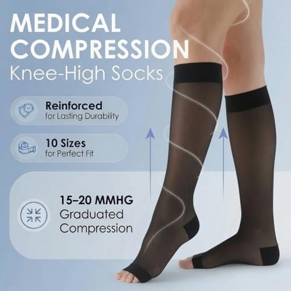 ABSOLUTE SUPPORT Women Knee High Compression Socks 15-20mmHg, Black, XL - color: Black, size: X-Large