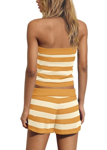 Panadila Womens Striped Lounge Set 2 Piece Outfits - color: Yellow Combo, size: Small