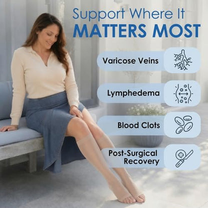 ABSOLUTE SUPPORT 3 Pairs Women Sheer Compression Socks 15-20mmHg - color: Nude, size: X-Large