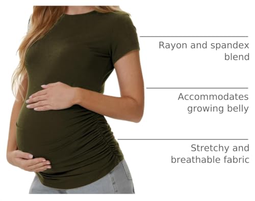 3 Pack Womens Maternity Shirts, Crew Neck Maternity Top Short Sleeve - color: Black/Light Grey/Army Green, size: Medium