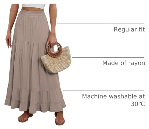 ANRABESS Women’s Summer Flowy Maxi Skirts with Pockets - color: Tan Brown, size: Large
