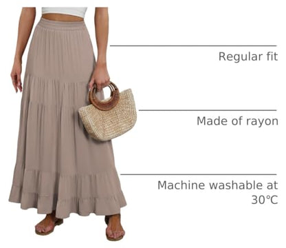 ANRABESS Women’s Summer Flowy Maxi Skirts with Pockets - color: Tan Brown, size: X-Large