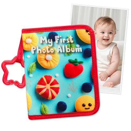 Baby's My First Family Album Baby Photo Albums Soft Photo Cloth Book with Baby-Safe Mirror Holds 17 4x6 Photos for Newborns, Toddlers, Baby Shower - color: B