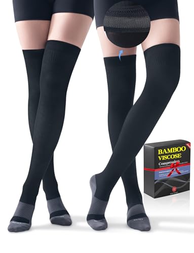 Women's Over-the-Knee Compression Socks 15-20 mmHg - Bamboo Viscose Thigh High Support Socks, 2 Pairs - size: Small-Medium