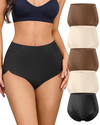 5 Pack Seamless Underwear for Women High Waisted Postpartum Underwear Full Coverage No Show Breathable Stretchy Briefs - color: Multicoloured B, size: XX-Large