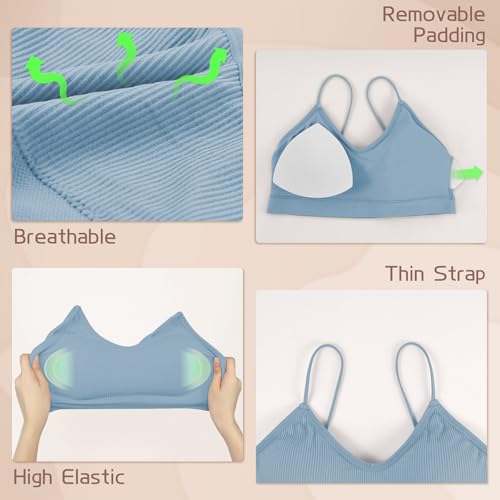 KCDDUMK 4 Pack Cami Bralettes for Women, Spaghetti Strap Sleep Bras - color: Black, White, Blue, Pink, size: Medium