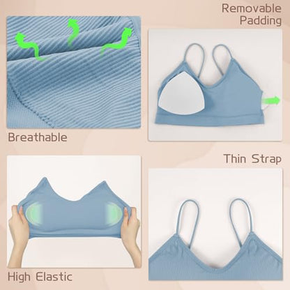 KCDDUMK 4 Pack Cami Bralettes for Women, Spaghetti Strap Sleep Bras - color: Black, White, Blue, Pink, size: Medium