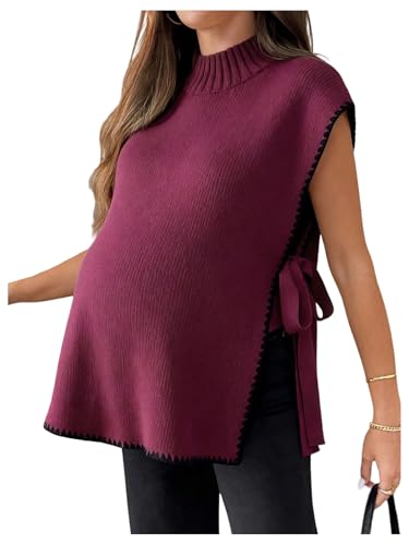 MakeMeChic Women's Maternity Sweater Vest Fall Pregnancy Tops - color: Red Violet, size: Small