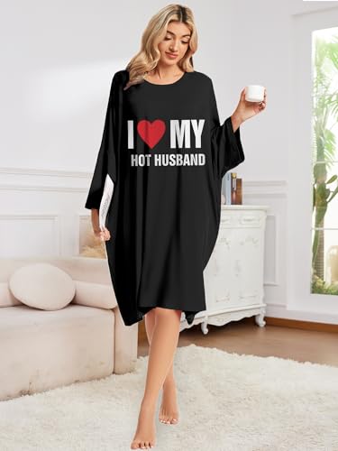 CRIPOM Plus Size Moo Moos for Women Oversized Sleep Shirts with Pockets - color: Black Husband