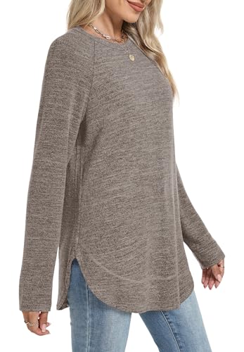 Sampeel Long Sleeve Shirts for Women Tunic Tops Loose Fit Dressy Crew Neck Pullover Sweaters 2026 - color: Coffee, size: Medium