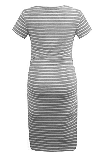 Smallshow Women's Short Sleeve Maternity Dress Ruched Pregnancy Clothes - color: Light Grey Stripe, size: XX-Large