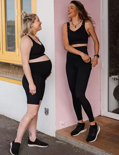 CTHH 4 Pack Soft Maternity Biker Shorts Over Belly with Pockets 8" - color: 01- Black/Grey/Pink/Cyan, size: Large