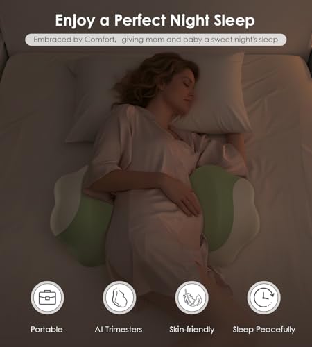 DONAMA Memory Foam Pregnancy Pillow for Sleeping, Cooling Maternity Pillow - color: Green White