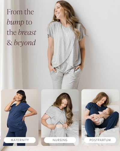 Kindred Bravely Tulip Hem Maternity Nursing and Postpartum Pajama Set - color: Grey Heather, size: Small