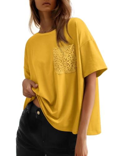 Dokotoo Womens Tops Summer 2026 Oversized T Shirts Lace Pockets - color: Beige, size: Small