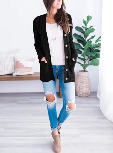 PRETTYGARDEN Women's Cable Knit Cardigan Sweaters Fall - color: Black, size: X-Large