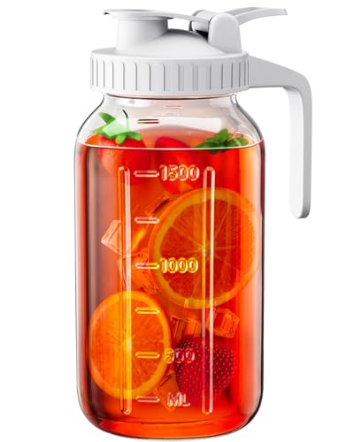64 oz Mason Jar Pitcher, Glass Pitcher with Lid for Sun Tea & Iced Tea - color: White, size: 64 Ounces
