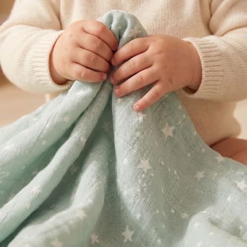 Muslin Swaddle Blankets for Newborn, Cotton Receiving Blanket - color: Blue Dinosaur