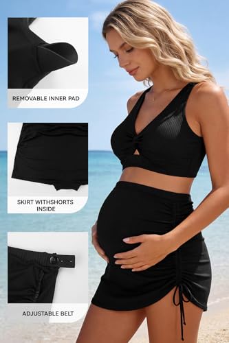 SHEKINI Women's Two-Piece Maternity Swimsuit Pregnancy Bathing Suit Set - color: Black, size: Small