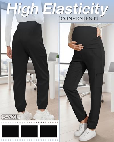 3 Pack Maternity Scrub Cargo Jogger Pants - color: Black, size: Large