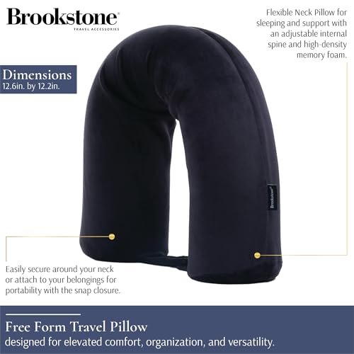 Brookstone Free Form Travel Pillow Lightweight Flexible Memory Foam Pillow - color: Black