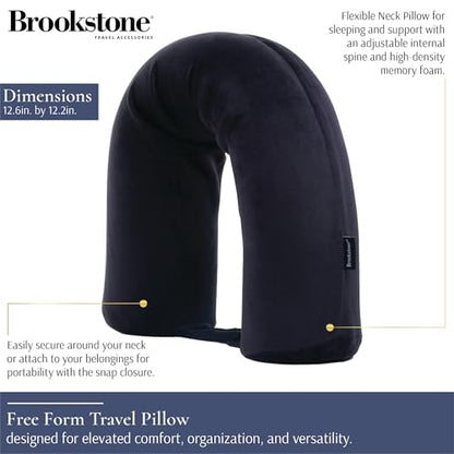 Brookstone Free Form Travel Pillow Lightweight Flexible Memory Foam Pillow - color: Black
