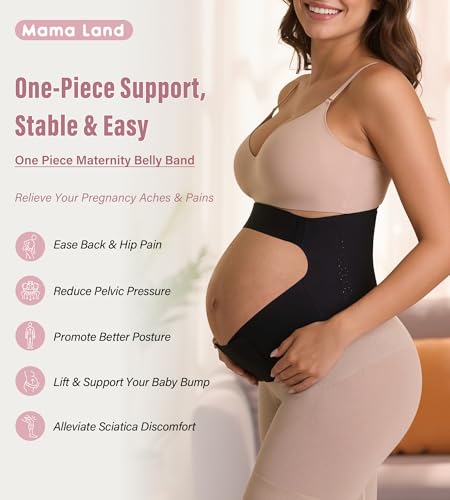Mama Land Pregnancy Belly Band, One-Piece Maternity Support Belt - color: Black, size: Medium