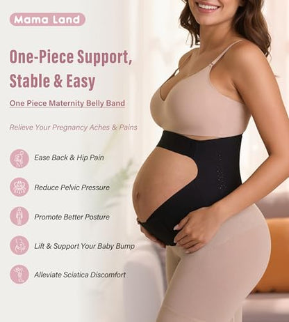 Mama Land Pregnancy Belly Band, One-Piece Maternity Support Belt - color: Black, size: Large