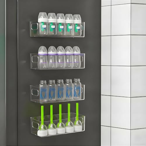 MGY 4Pack Clear Magnetic Baby Bottle Organizer for Refrigerator, Space-Saving Storage for Baby Bottles,Bottle Organizer for kitchen - style: Clear