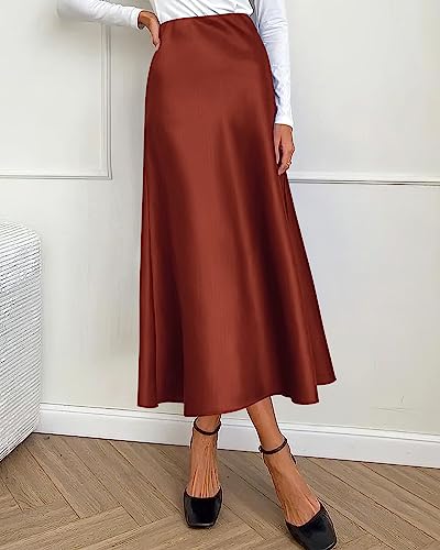 BTFBM Long Skirts for Women 2026 Fall Outfits - color: Brown, size: Large