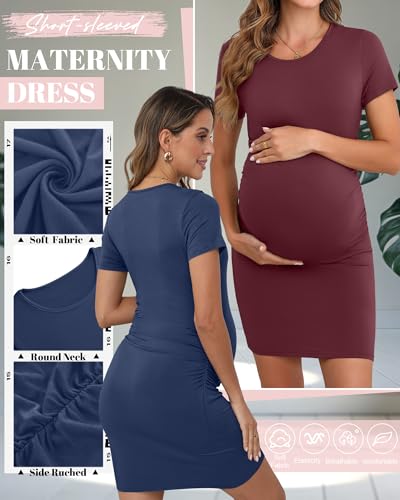Riyiper 3 Pack Womens Maternity Short Sleeve Dresses - color: Black, Navy Blue, Wine Red, size: Medium