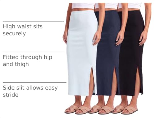 3 Pack Women's Ribbed Maxi Long Skirts High Waisted with Side Slit Pencil - color: Set 3, size: Small