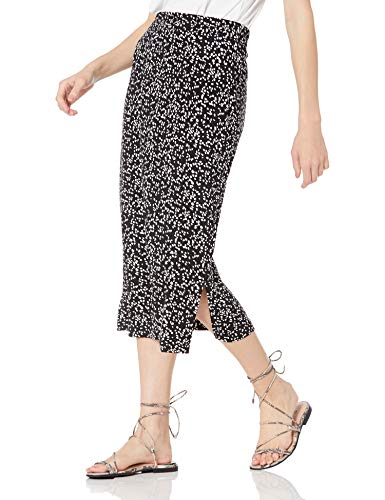 Amazon Essentials Women's Pull-On Knit Midi Skirt with Elastic Waist, Slits - color: Black White Abstract Animal, size: Small