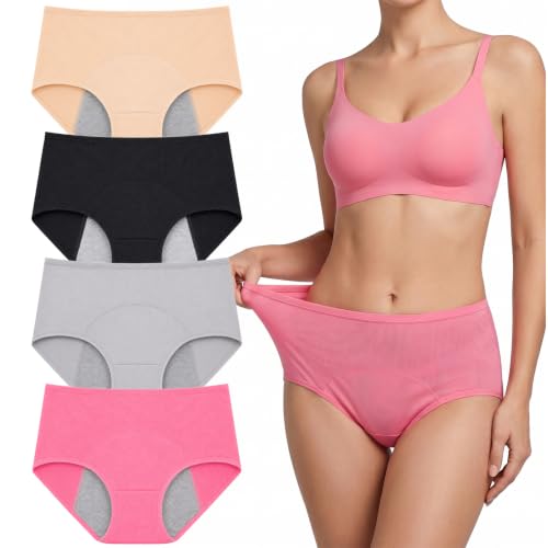 Leak Proof Period Underwear for Women Cooling Mesh Menstrual Panties Mid Waist Athletic Backup Briefs Multi-Pack - color: Essentials 4-pack, size: X-Large
