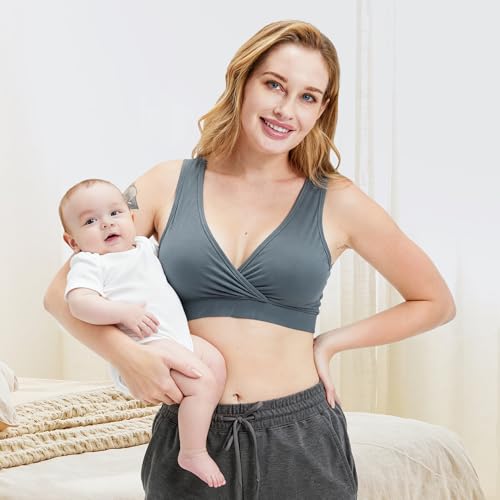 netdraw Women's Bamboo Viscose Nursing Sleep Bra - color: Black/Steel Blue/Nude, size: Medium