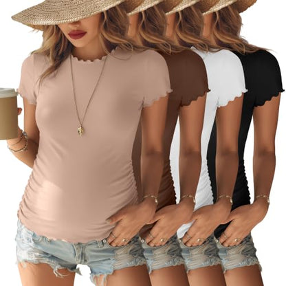 Ficerd 4 Pack Women's Maternity Pregnancy Tops - color: Black, White, Brown, Nude, size: Medium