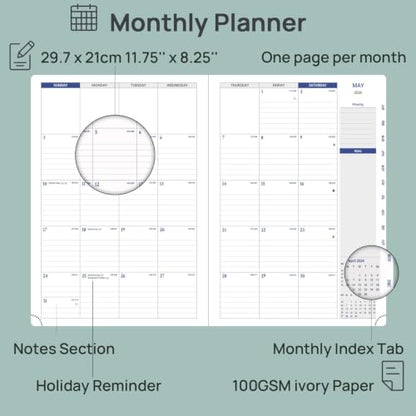 POPRUN Planner 2026-2027, 8.25" x 11.75" Academic Weekly Calendar Planner - color: Black, size: Large 8.25'' x 11.75'', style: Weekly Layout & Jul.2026-Jun.2027
