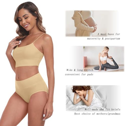 IWOLLENCE Womens Cotton Postpartum Underwear High Waisted Full Coverage Panties Plus Size & Regular - color: Nude-5pack, size: Medium