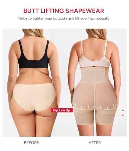 Nebility Womens' Tummy Control High Waist Trainer Body Shaper - color: Beige - Mid Thigh, size: Medium