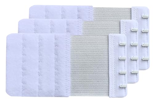 Women Pack of 3 Soft Comfortable 4 Hooks Bra Extender - color: White, 1/2 Inch Spacing