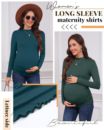 4 Pack Women Maternity Side Ruched Long Sleeve Shirts - color: Dark Green, Teal, Light Gray, Black, size: Medium