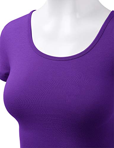 Women Cotton Scoop Neck Crop Tops Short Sleeve Basic Casual Shirts - color: 939-purple, size: X-Small