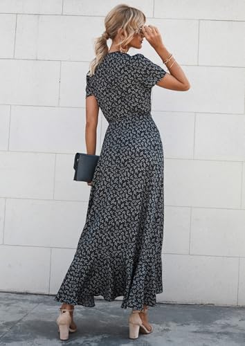 PRETTYGARDEN Women's Boho Floral Summer Maxi Dresses - color: Black, size: Small