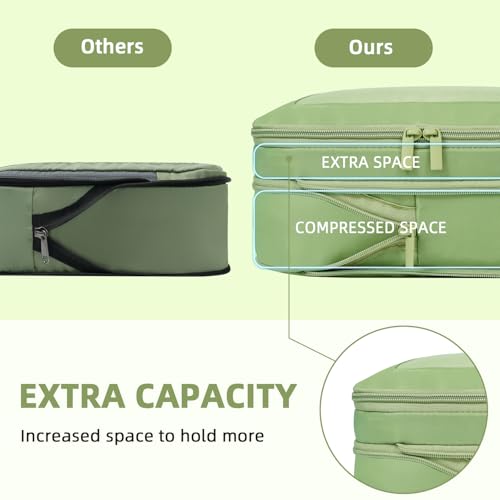 BAGAIL 4 Set/6 Set/8 Set Compression Packing Cubes Travel Accessories Expandable Packing Organizers (Square Mesh, 06-Matcha Green) - color: 06-Matcha Green, style: Square Mesh