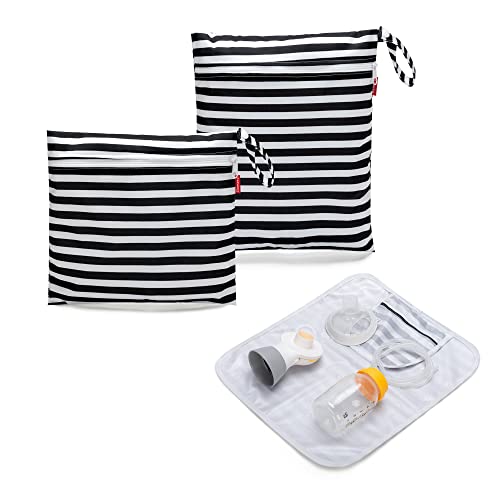 Damero Breast Pump Parts Bag with Place Mat, Black Strips - color: Black Strips